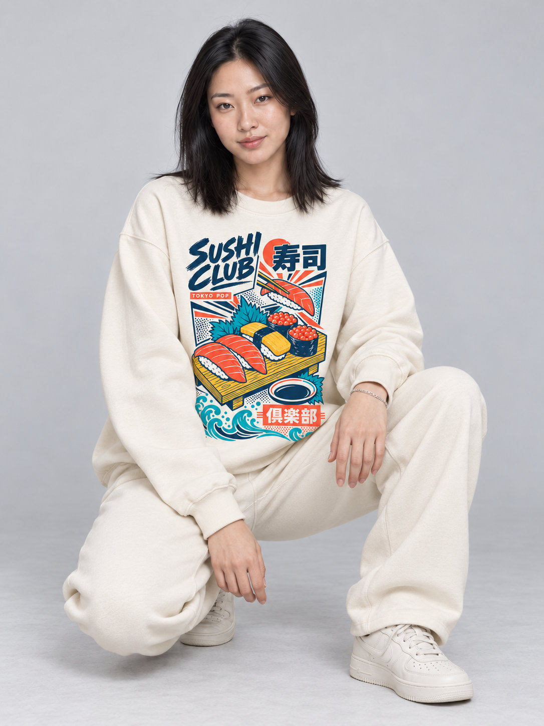 Tokyo Pop Sushi Platter oversize sweatshirt